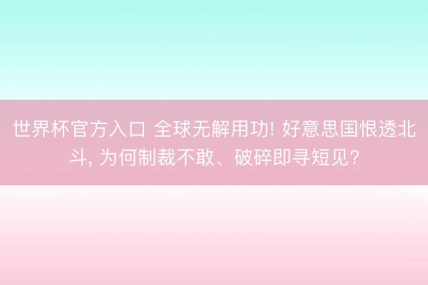 世界杯官方入口 全球无解用功! 好意思国恨透北斗， 为何制裁不敢、破碎即寻短见?