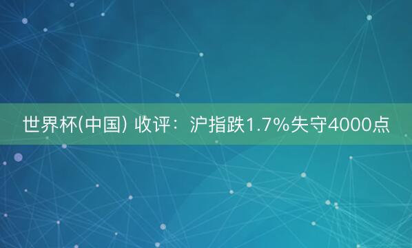 世界杯(中国) 收评：沪指跌1.7％失守4000点